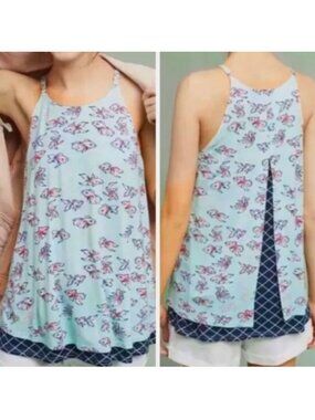 Anthropologie Porridge Koi Fish Tank Top Size XS Blue